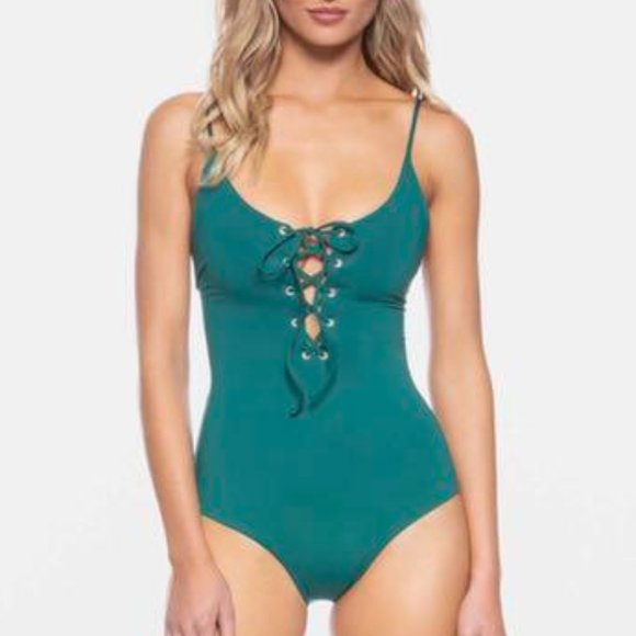 TAVIK Strappy One Piece Swimsuit Storm Green XL - Picture 2 of 10